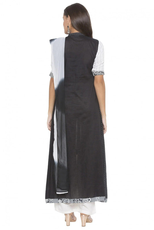 Black Plus Size Stitched Cotton Embroidery Palazzo Pant Suit NCSS10710579