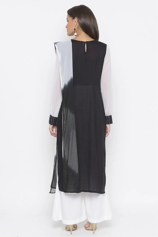 Black Plus Size Stitched Cotton Embroidery Palazzo Pant Suit NCSS10710582