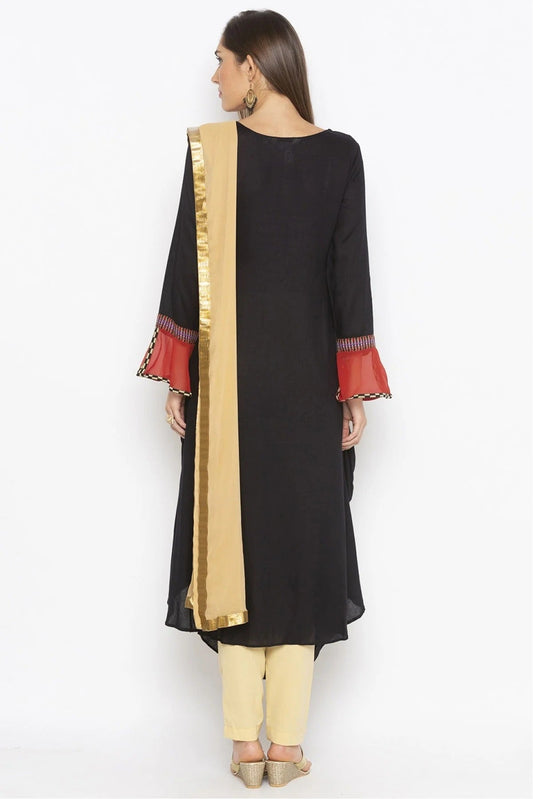 Black Plus Size Stitched Cotton Embroidery Pant Style Suit NCSS10710586