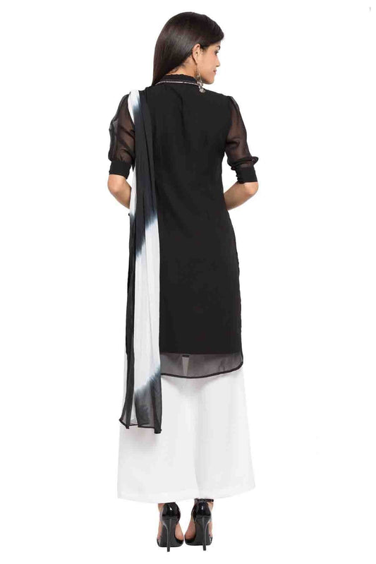 Black Plus Size Stitched Faux Georgette Palazzo Pant Suit NCSS10710475