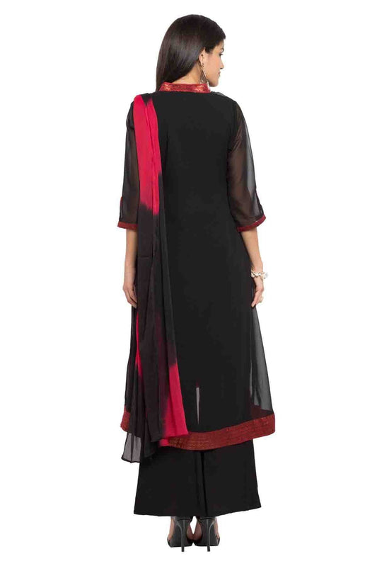 Black Plus Size Stitched Faux Georgette Palazzo Pant Suit NCSS10710477