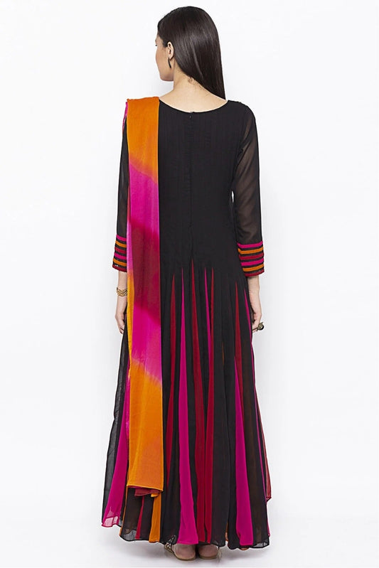 Black Plus Size Stitched Georgette Embroidery Anarkali Suit NCSS10710596