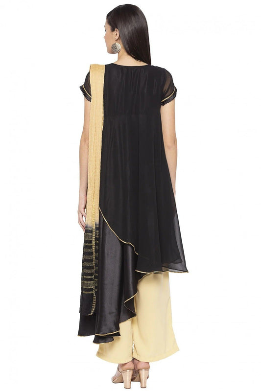 Black Plus Size Stitched Georgette Embroidery Palazzo Pant Suit NCSS10710571