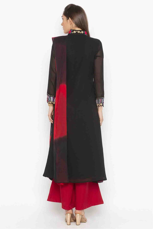 Black Plus Size Stitched Georgette Embroidery Palazzo Pant Suit NCSS10710603