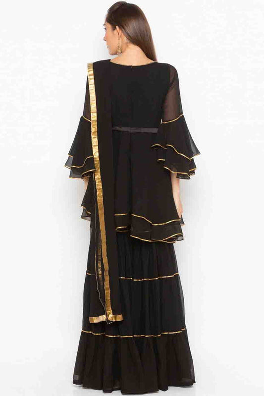 Black Plus Size Stitched Georgette Embroidery Sharara Suit NCSS10710531