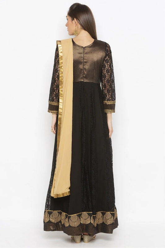 Black Plus Size Stitched Net Embroidery Anarkali Suit NCSS10710594