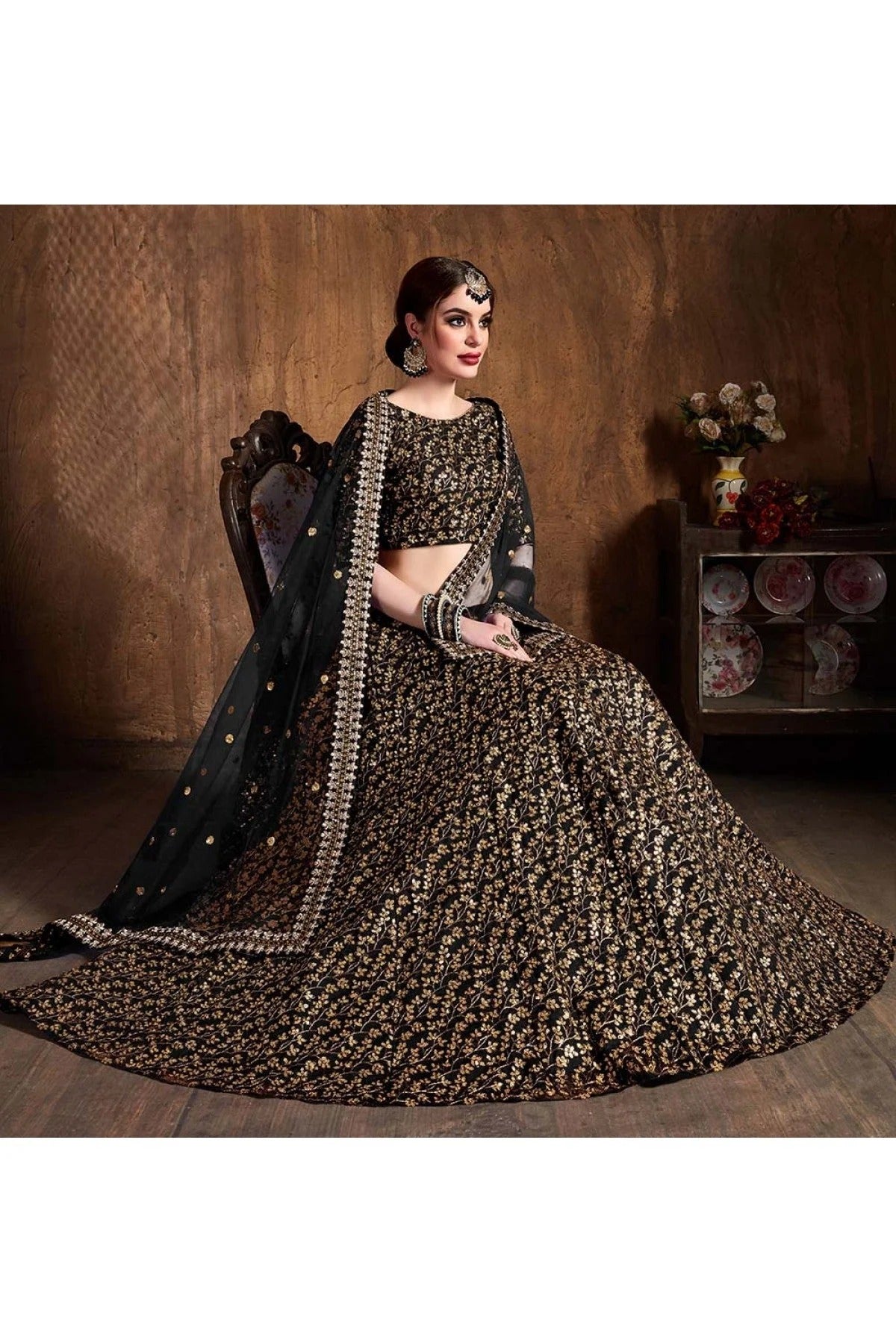 Black Raw Silk Lehenga Choli NCLC10110300