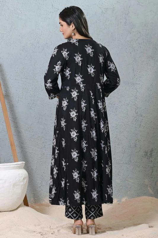 Black Rayon Cotton Readymade Anarkali Suit NCSS11410446