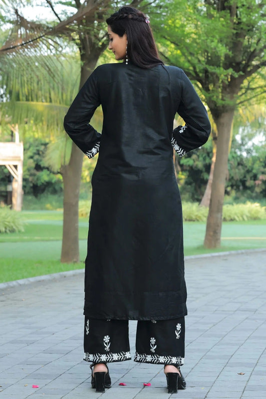 Black Rayon Kurta And Pant Set NCKR11112035