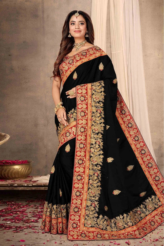 Black Satin Designer Saree NCSD11210717