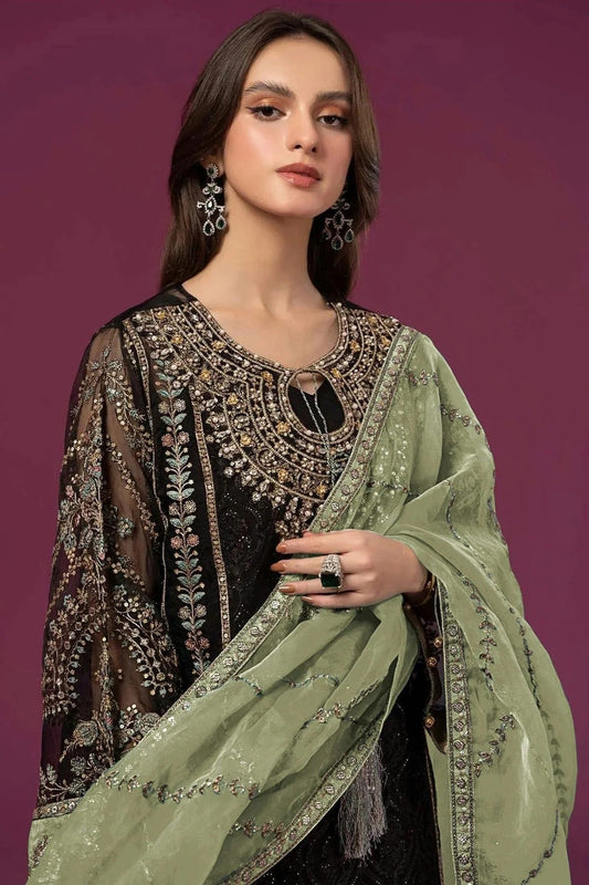 Black Semi Stitched Faux Georgette Pakistani Suit NCSM11410480