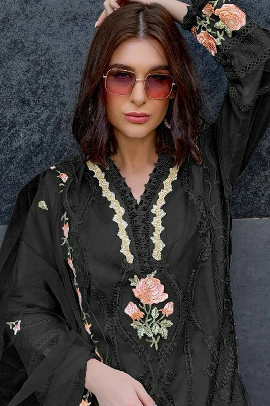 Black Semi Stitched Organza Pakistani Suit NCSM11410527