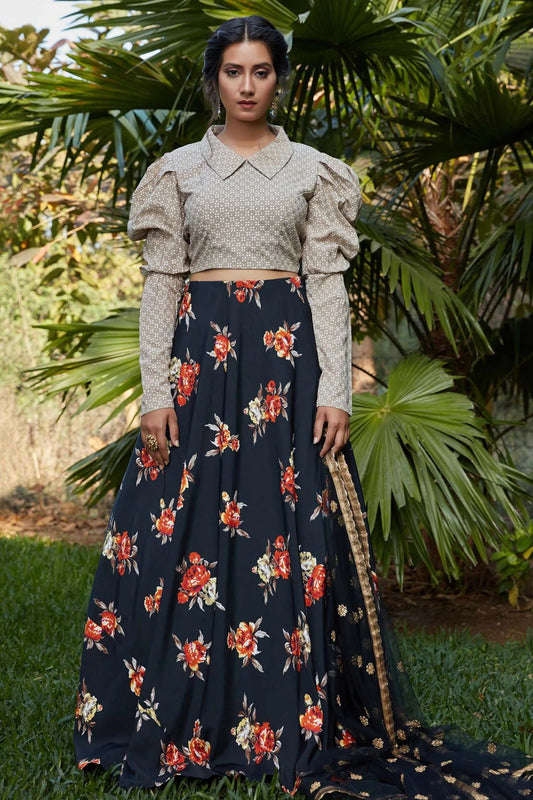 Black Silk Crepe Printed Lehenga Choli NCLC11510135