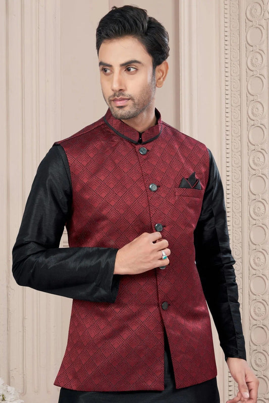 Black Silk Dupion Jacket Kurta Pajama NCKP10410139