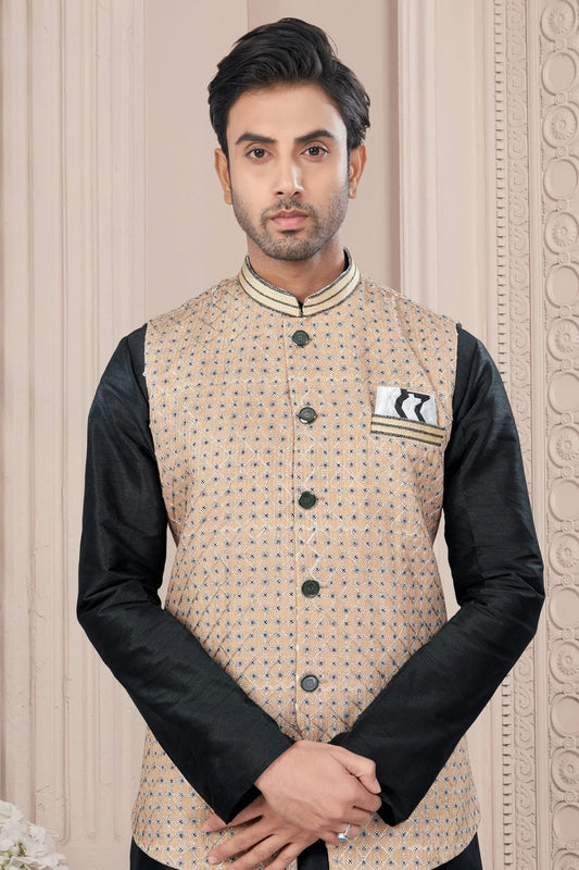 Black Silk Dupion Jacket Kurta Pajama NCKP10410141