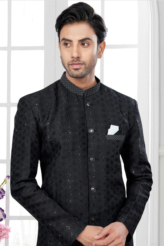 Black Silk Dupion Sherwani NCSH10410180