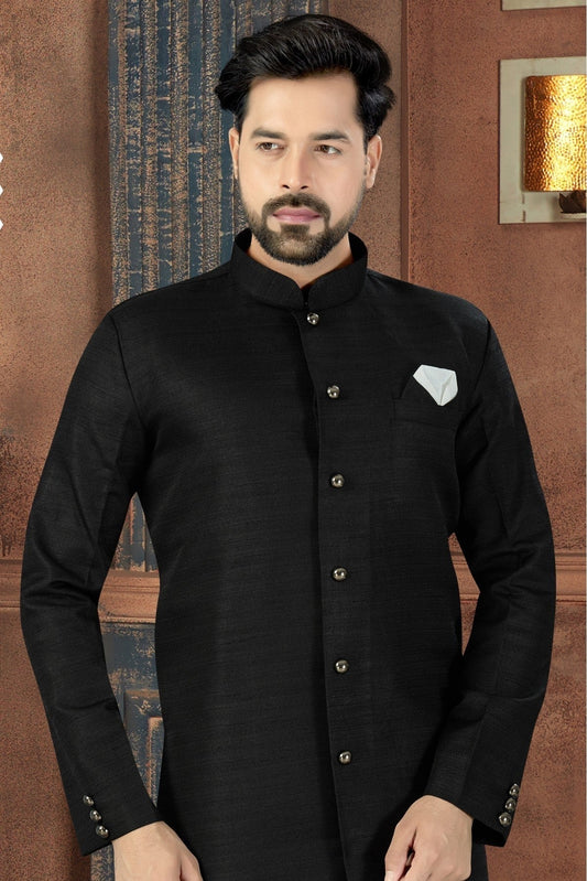 Black Silk Party Wear Sherwani NCSH10410345