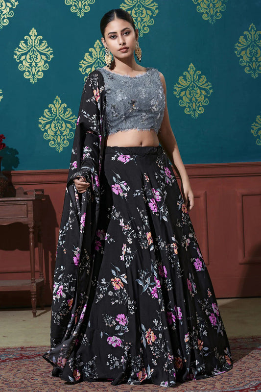 Black Silk Printed Lehenga Choli NCLC11510145
