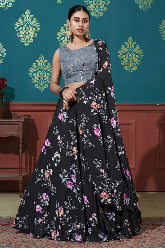 Black Silk Printed Lehenga Choli NCLC11510145