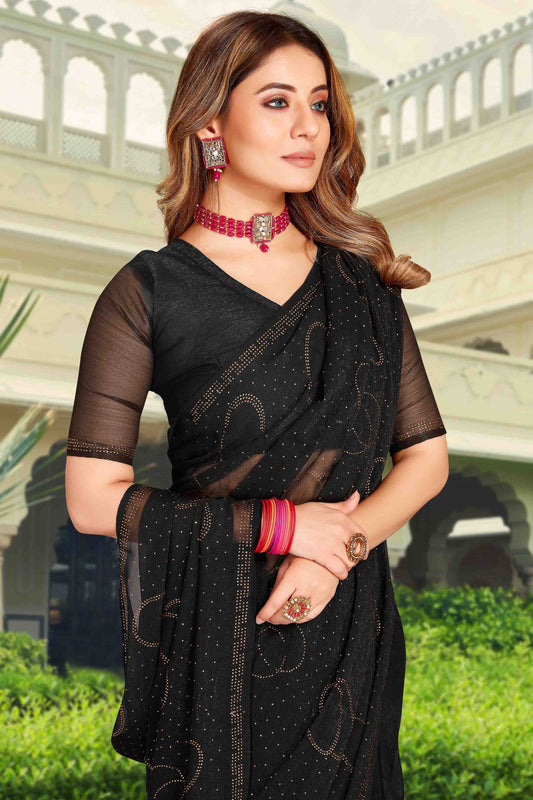 Black Simmer Chiffon Designer Saree NCSD11210937