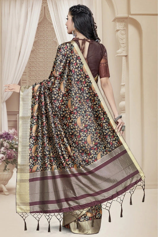 Black Tussar Silk Printed Saree NCSD11210715