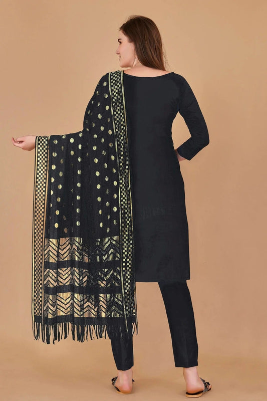 Black Unstitched Cotton Jacquard Straight Suit NCUS11610385