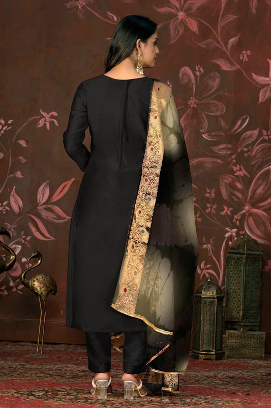 Black Unstitched Modal Cotton Jacquard Pant Style Suit NCUS11610155