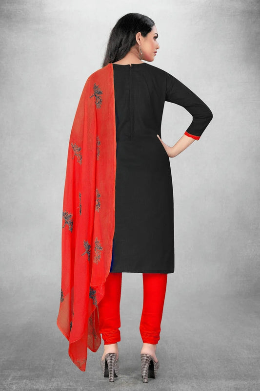 Black Unstitched Slub Cotton Churidar Suit NCUS11610439