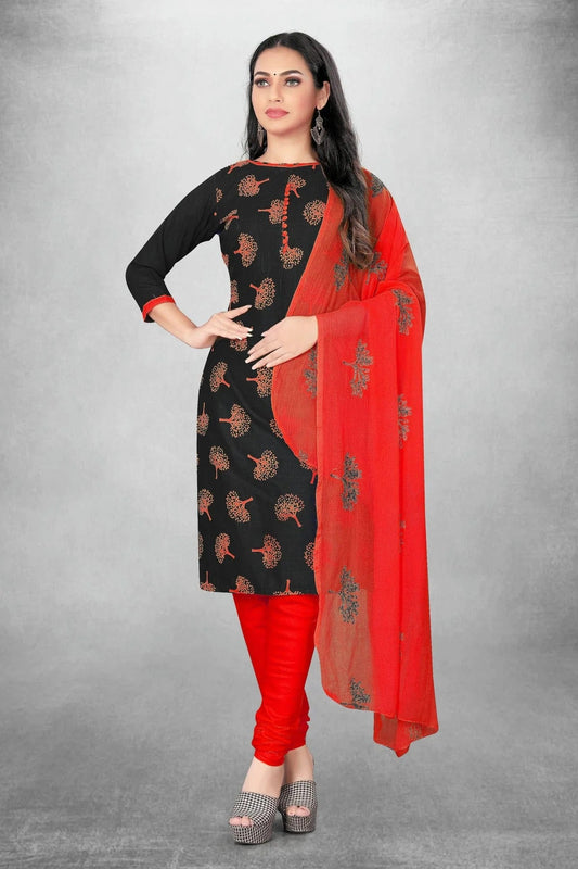 Black Unstitched Slub Cotton Churidar Suit NCUS11610439