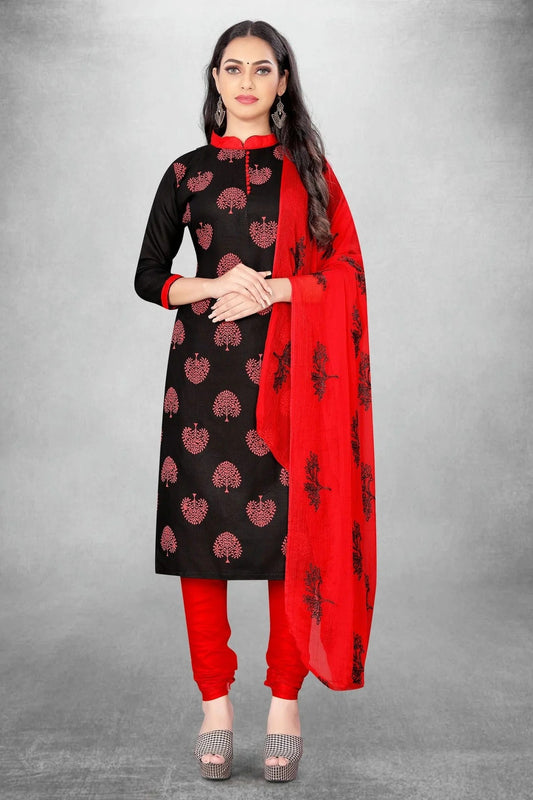 Black Unstitched Slub Cotton Churidar Suit NCUS11610442