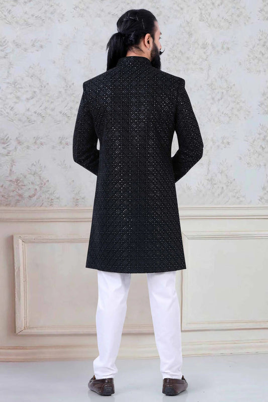 Black Velvet Indo Western Sherwani NCSH11310200