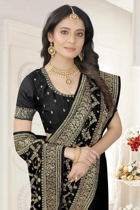 Black Vichitra Silk Embroidery Saree NCSD11210860