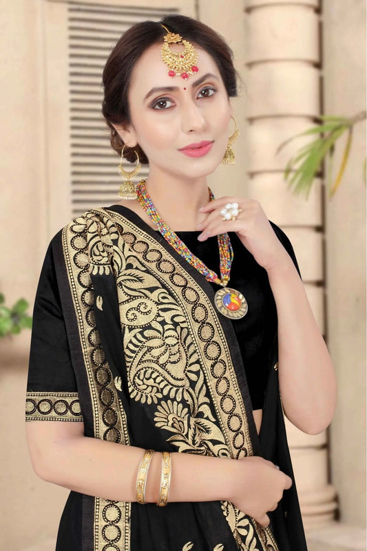 Black Vichitra Silk Embroidery Saree NCSD11210865