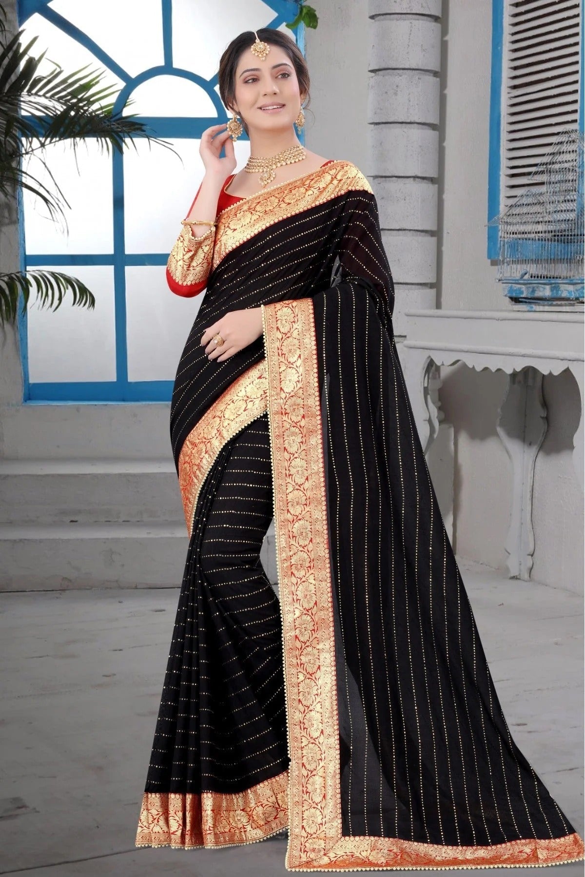 Black Vichitra Silk Lace Saree NCSD11210577