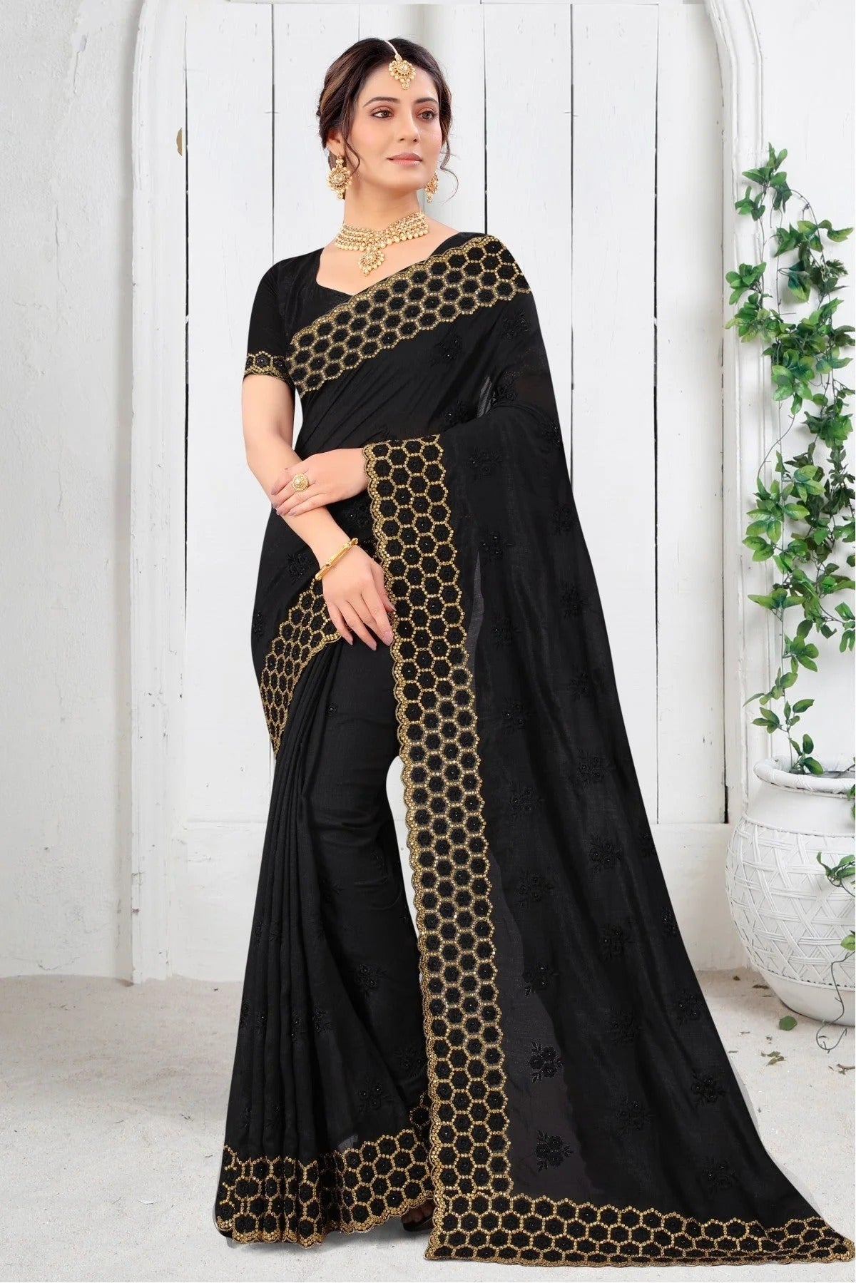 Black Vichitra Silk Resham Saree NCSD11210576-10