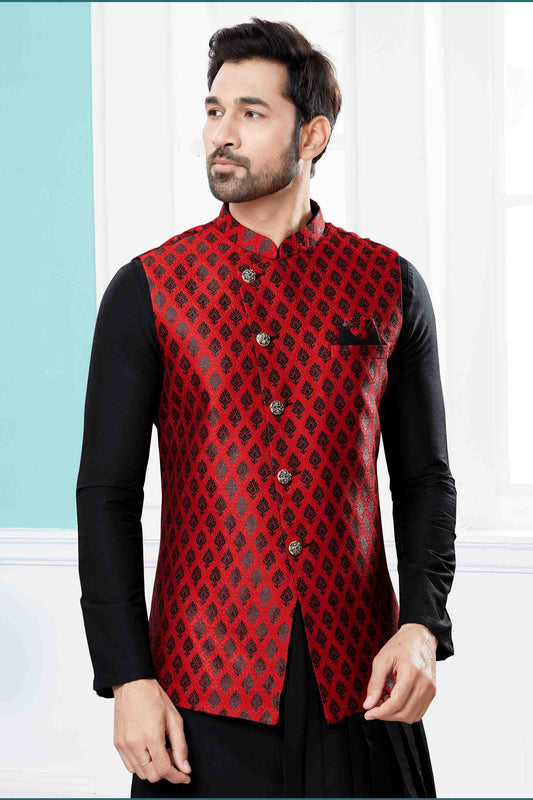 Black and Maroon Indo Western In Silk Dupion NCSH10410553