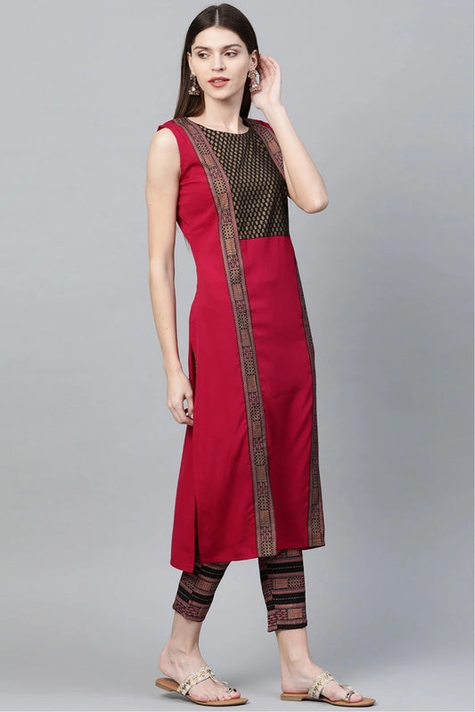 Black and Pink Plus Size Crepe Straight Kurta Pant Set NCKR10610148