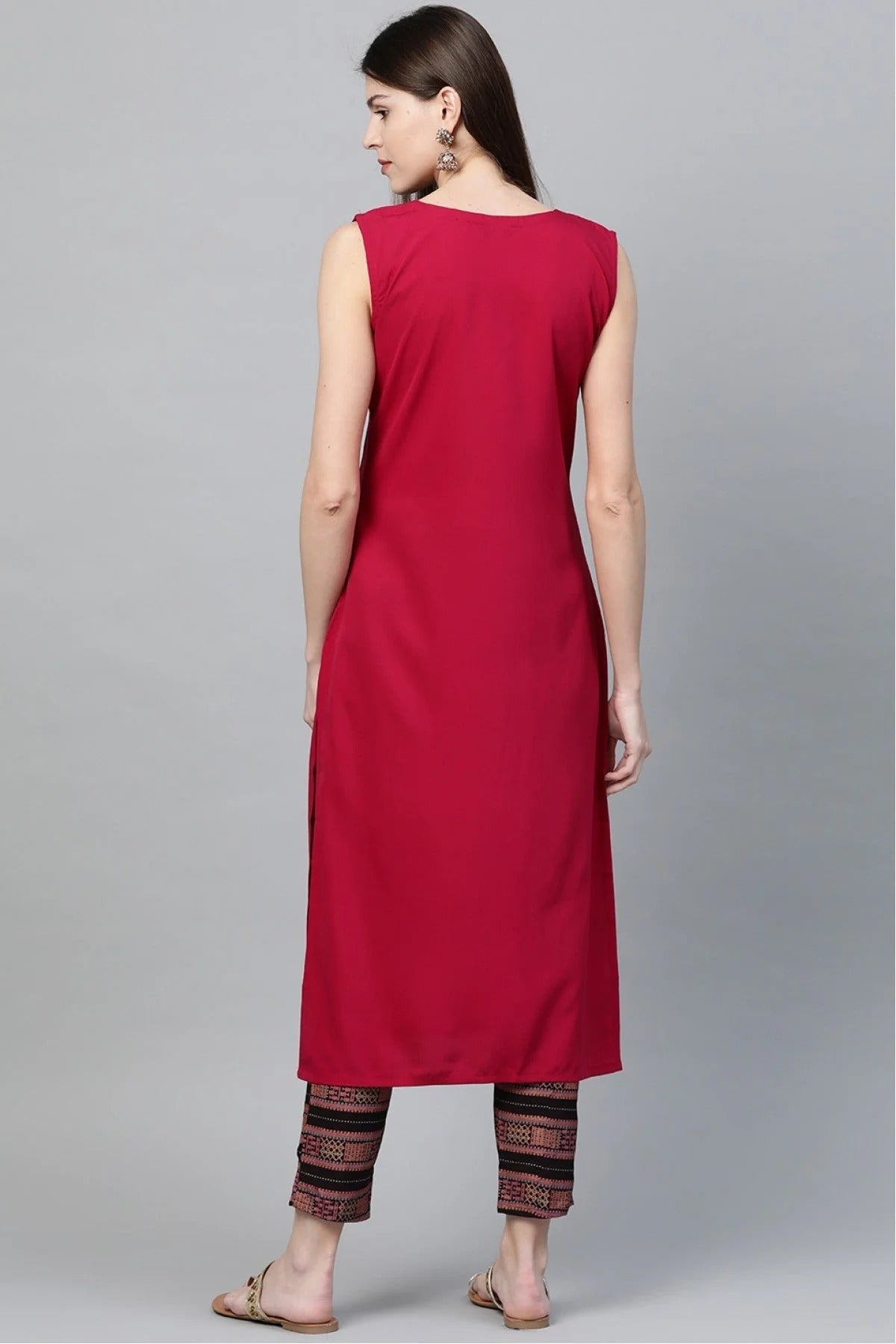 Black and Pink Plus Size Crepe Straight Kurta Pant Set NCKR10610148