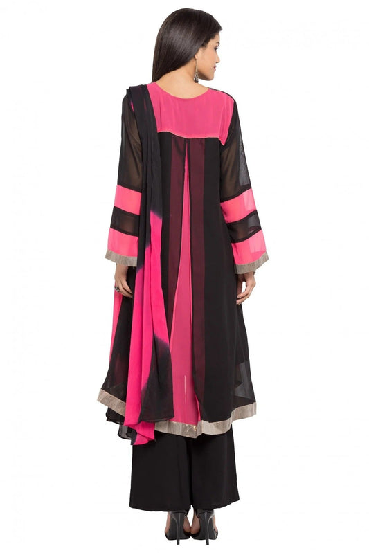 Black and Pink Plus Size Stitched Faux Georgette Palazzo Pant Suit NCSS10710476