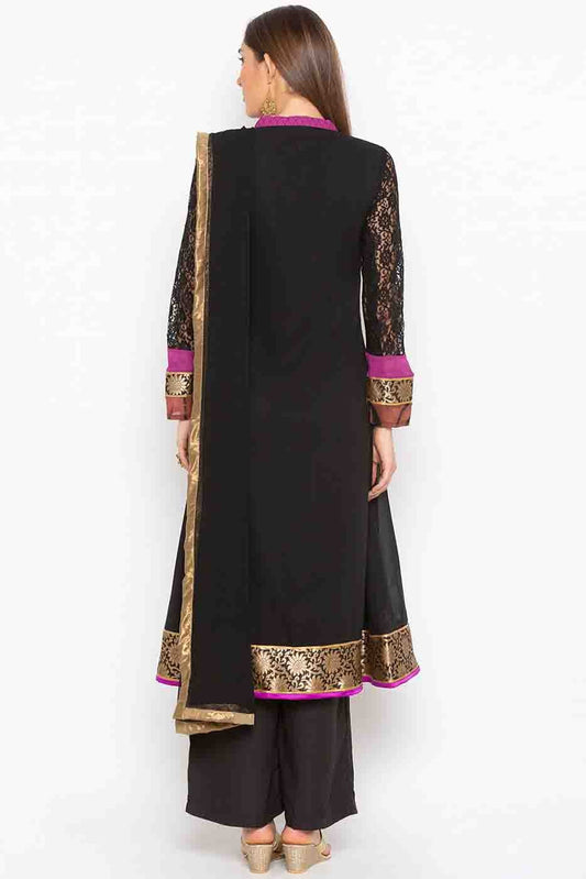 Black and Purple Plus Size Stitched Georgette Embroidery Palazzo Pant Suit NCSS10710509