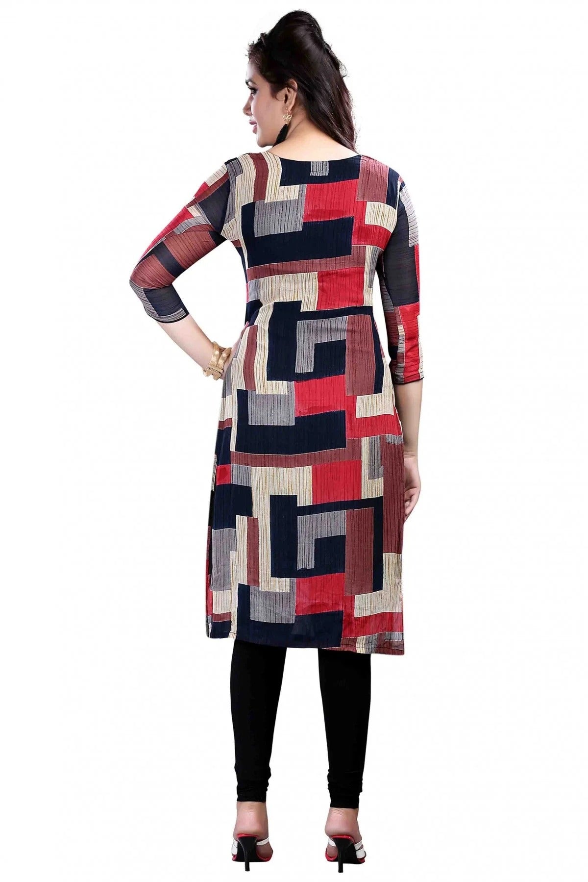Black and Red Plus Size Crepe Straight Kurti NCKR10610171