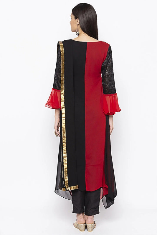 Black and Red Plus Size Georgette Embroidery Pant Style Suit NCSS10710627