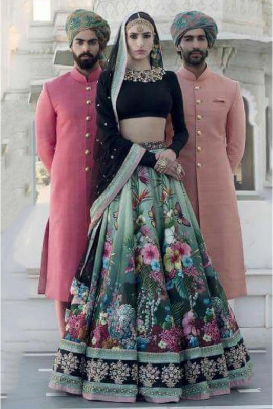 Black and Sky Blue Art Silk Lehenga Choli NCLC10110246