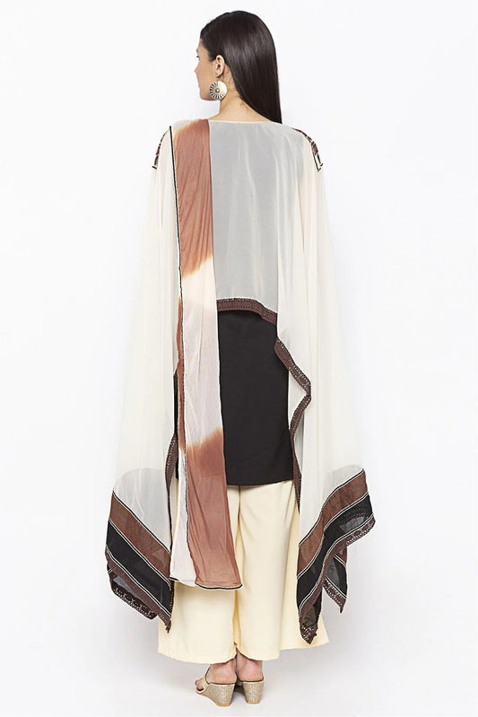 Black and White Plus Size Crepe Embroidery Palazzo Pant Suit NCSS10710623