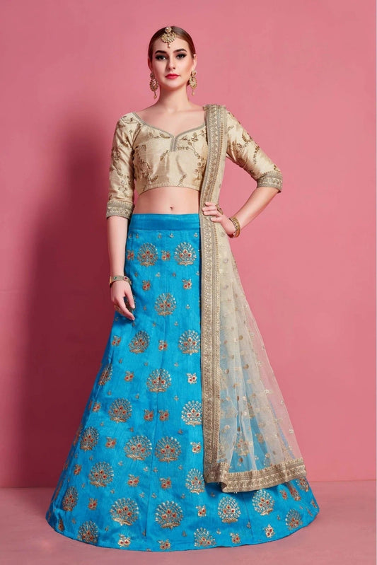 Blue Art Silk Embroidery Lehenga Choli NCLC10810546