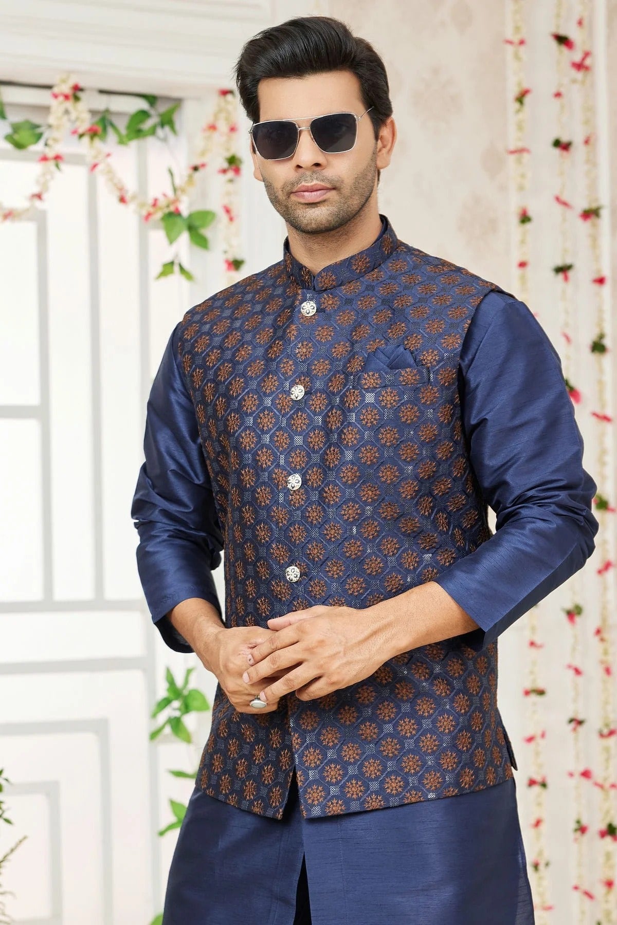 Blue Art Silk Kurta PajamaWith Jacket NCKP12310099