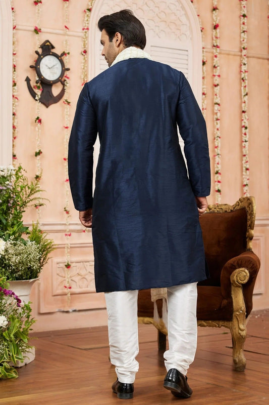 Blue Art Silk Kurta PajamaWith Stole NCKP12310130