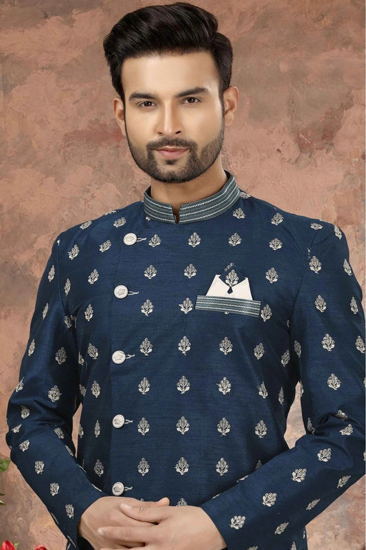 Blue Art Silk Thread Sherwani NCSH10410435