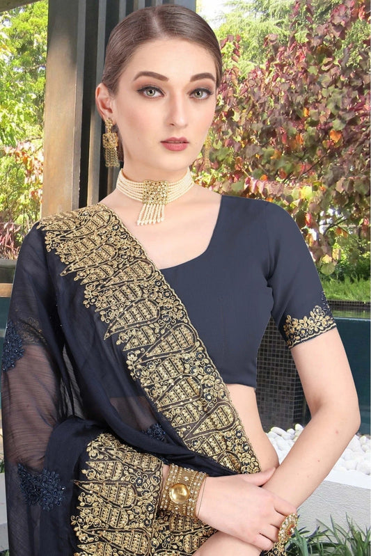 Blue Chiffon Embroidery Saree NCSD11210787