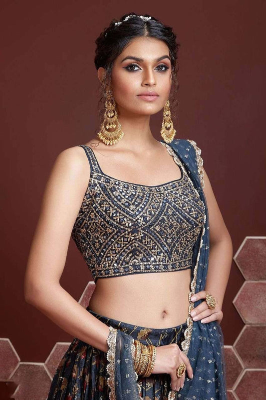 Blue Chinnon Silk Designer Lehenga Choli NCLC10110379